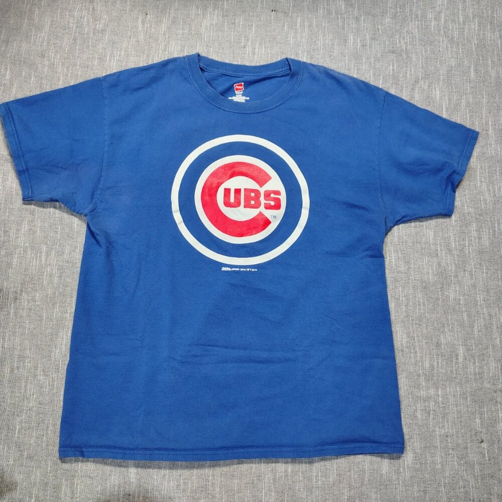 Chicago Cubs T-Shirt Size‎ Large Blue Hanes Tagless Stitches Athletic Gear 2013